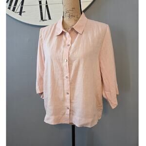 Eileen Fisher 100% organic linen delave oversized boxy button up short sleeve M